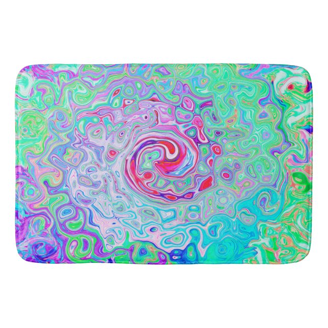 Groovy Abstract Retro Pink and Green Swirl Bath Mat (Front)