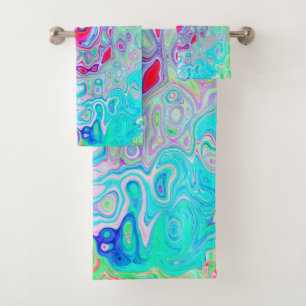 Groovy Abstract Retro Pink and Green Swirl Bath Towel Set