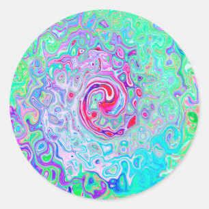Groovy Abstract Retro Pink and Green Swirl Classic Round Sticker