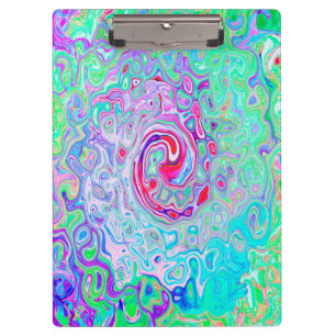 Groovy Abstract Retro Pink and Green Swirl Clipboard