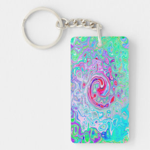 Groovy Abstract Retro Pink and Green Swirl Key Ring