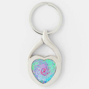 Groovy Abstract Retro Pink and Green Swirl Key Ring