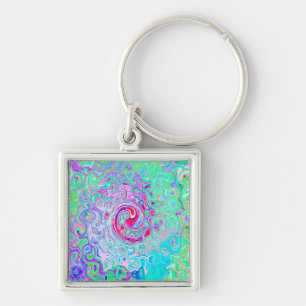 Groovy Abstract Retro Pink and Green Swirl Key Ring