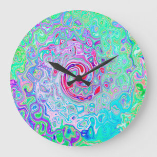 Groovy Abstract Retro Pink and Green Swirl Large Clock