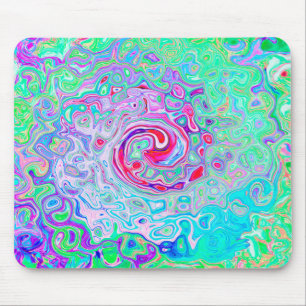 Groovy Abstract Retro Pink and Green Swirl Mouse Mat