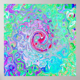 Groovy Abstract Retro Pink and Green Swirl Poster