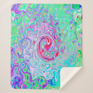 Groovy Abstract Retro Pink and Green Swirl Sherpa Blanket