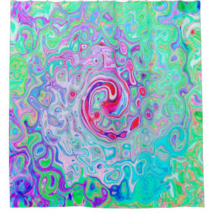 Groovy Abstract Retro Pink and Green Swirl Shower Curtain