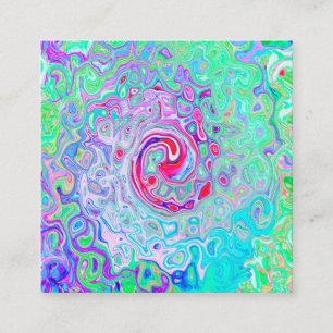 Groovy Abstract Retro Pink and Green Swirl Square Business Card