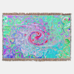 Groovy Abstract Retro Pink and Green Swirl Throw Blanket