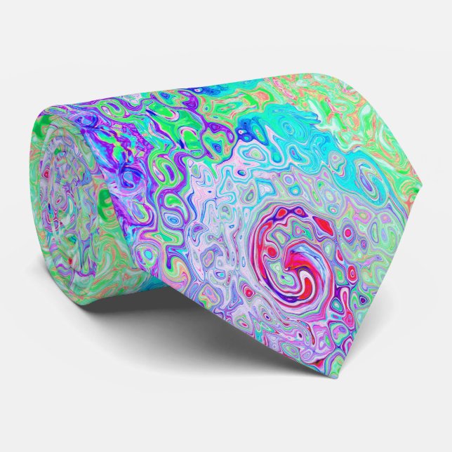 Groovy Abstract Retro Pink and Green Swirl Tie (Rolled)