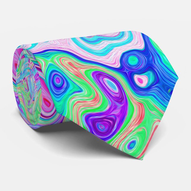 Groovy Abstract Retro Pink and Green Swirl Tie (Rolled)