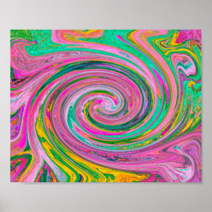 Groovy Abstract Retro Pink and Mint Green Swirl Poster
