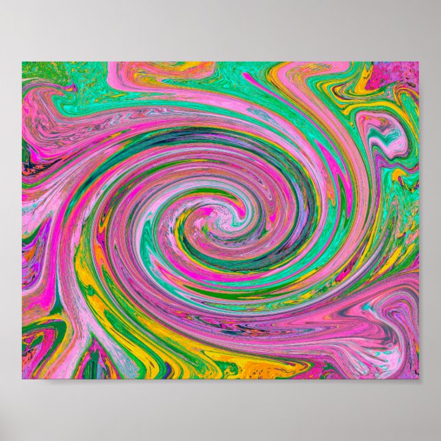 Groovy Abstract Retro Pink and Mint Green Swirl Poster (Front)