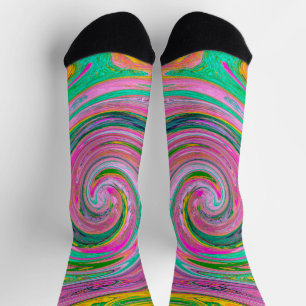 Groovy Abstract Retro Pink and Mint Green Swirl Socks