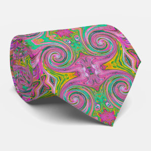 Groovy Abstract Retro Pink and Mint Green Swirl Tie