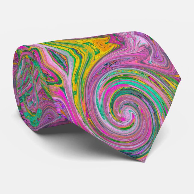 Groovy Abstract Retro Pink and Mint Green Swirl Tie (Rolled)