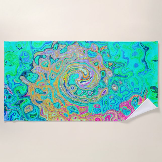 Groovy Abstract Retro Rainbow Liquid Swirl Beach Towel (Front)