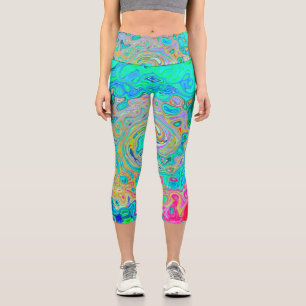 Groovy Abstract Retro Rainbow Liquid Swirl Capri Leggings