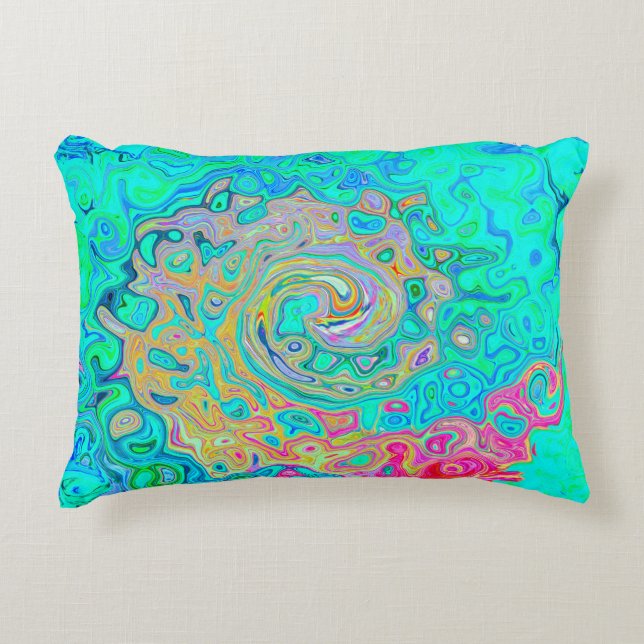 Groovy Abstract Retro Rainbow Liquid Swirl Decorative Cushion (Front)