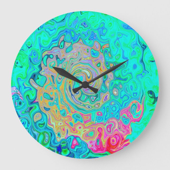 Groovy Abstract Retro Rainbow Liquid Swirl Large Clock (Front)