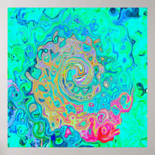 Groovy Abstract Retro Rainbow Liquid Swirl Poster