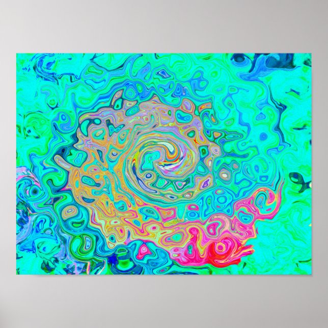 Groovy Abstract Retro Rainbow Liquid Swirl Poster (Front)