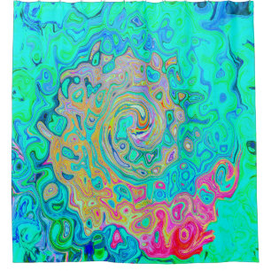 Groovy Abstract Retro Rainbow Liquid Swirl Shower Curtain