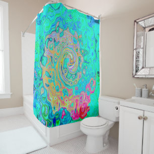 Groovy Abstract Retro Rainbow Liquid Swirl Shower Curtain