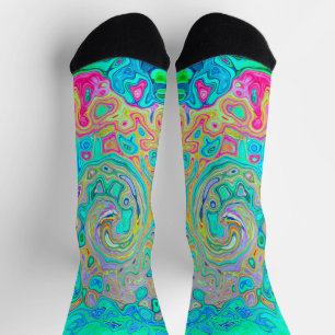 Groovy Abstract Retro Rainbow Liquid Swirl Socks