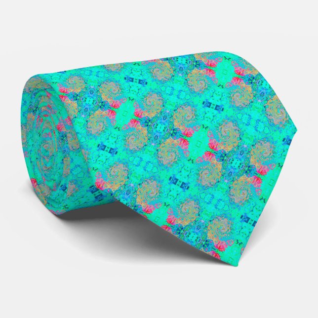 Groovy Abstract Retro Rainbow Liquid Swirl Tie (Rolled)