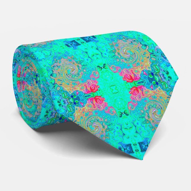 Groovy Abstract Retro Rainbow Liquid Swirl Tie (Rolled)