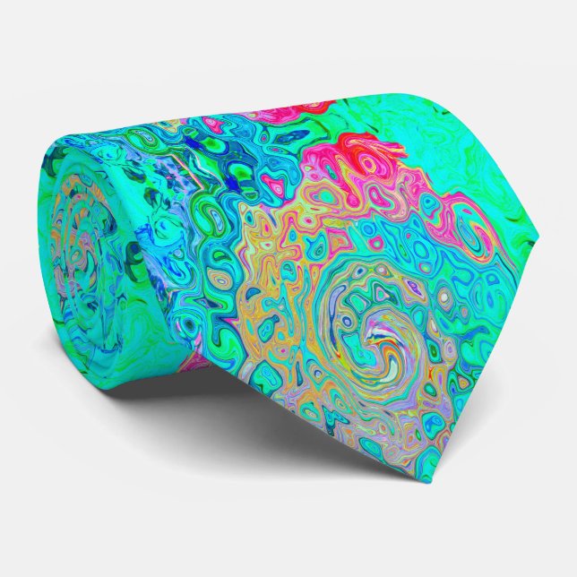 Groovy Abstract Retro Rainbow Liquid Swirl Tie (Rolled)