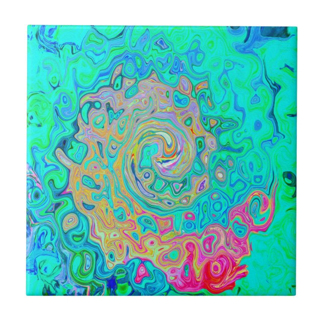 Groovy Abstract Retro Rainbow Liquid Swirl Tile (Front)