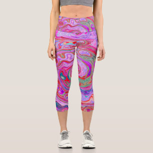 Groovy Abstract Retro Red, Purple and Pink Swirl Capri Leggings
