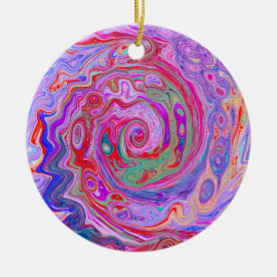 Groovy Abstract Retro Red, Purple and Pink Swirl Ceramic Tree Decoration