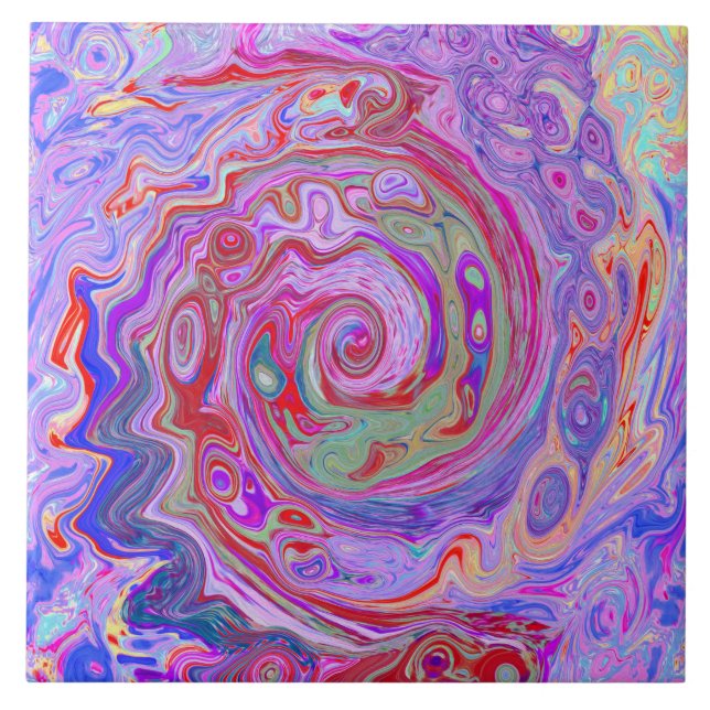Groovy Abstract Retro Red, Purple and Pink Swirl Tile (Front)