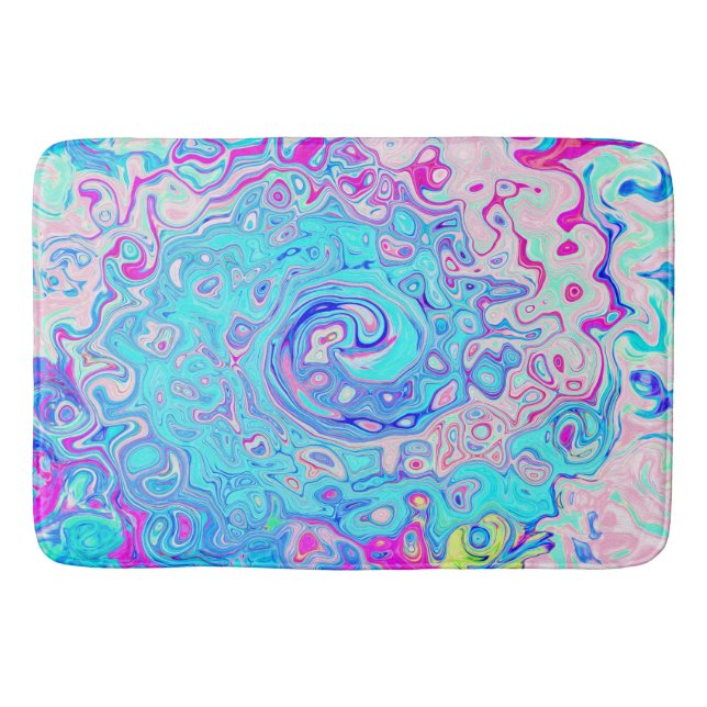 Groovy Abstract Retro Robin's Egg Blue Swirl Bath Mat (Front)