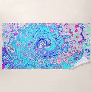 Groovy Abstract Retro Robin's Egg Blue Swirl Beach Towel