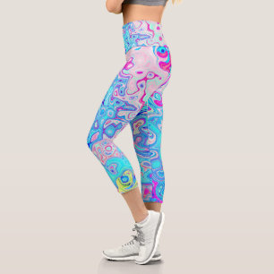 Groovy Abstract Retro Robin's Egg Blue Swirl Capri Leggings