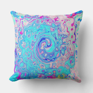 Groovy Abstract Retro Robin's Egg Blue Swirl Cushion