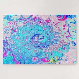 Groovy Abstract Retro Robin's Egg Blue Swirl Jigsaw Puzzle