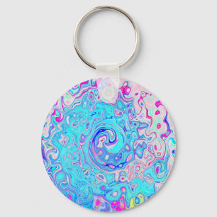 Groovy Abstract Retro Robin's Egg Blue Swirl Key Ring