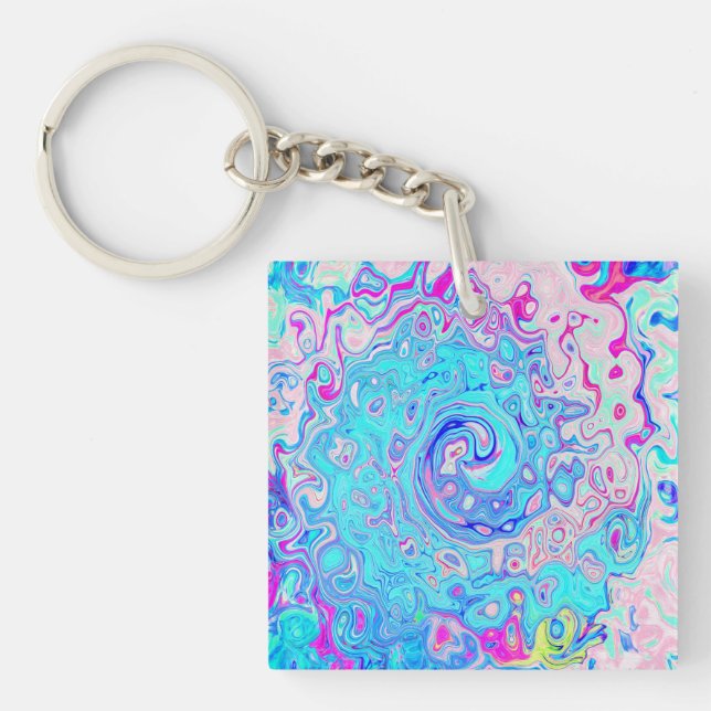 Groovy Abstract Retro Robin's Egg Blue Swirl Key Ring (Front)