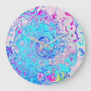 Groovy Abstract Retro Robin's Egg Blue Swirl Large Clock