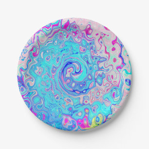 Groovy Abstract Retro Robin's Egg Blue Swirl Paper Plate