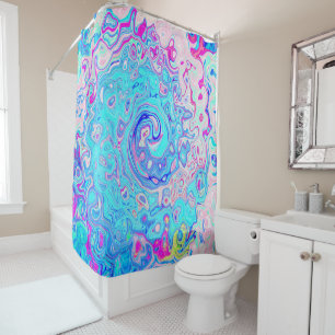 Groovy Abstract Retro Robin's Egg Blue Swirl Shower Curtain