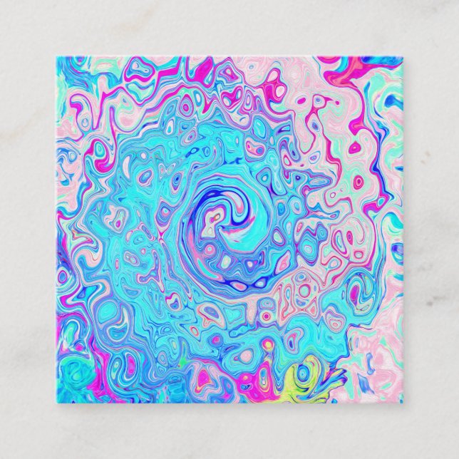 Groovy Abstract Retro Robin's Egg Blue Swirl Square Business Card (Front)