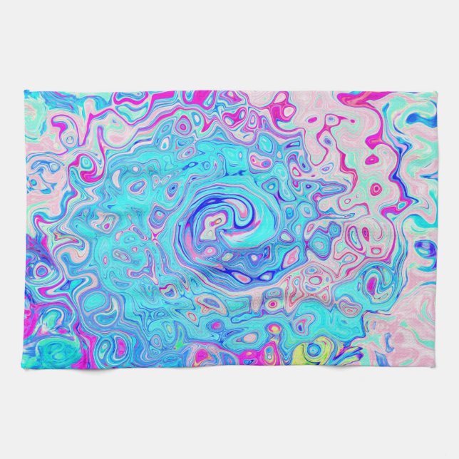 Groovy Abstract Retro Robin's Egg Blue Swirl Tea Towel (Horizontal)