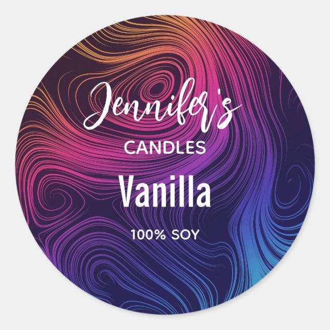  Groovy Abstract Swirls and Circle Candle Business Classic Round Sticker (Front)